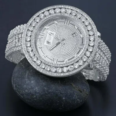 Pre-owned Ice House 18k White Gold Finish Men's Real Diamond Dial Watch Custom Band Roman Numeral Xl