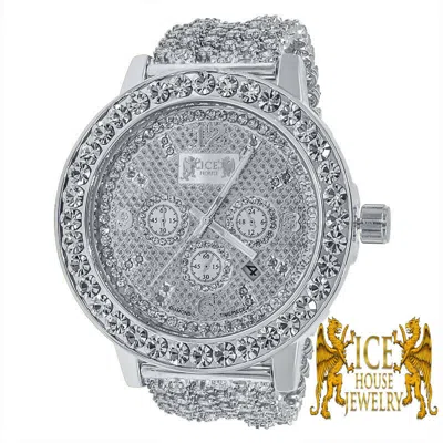 Pre-owned Ice House 18k White Gold Genuine Diamonds Khronos Watch Solitaire Bezel Custom Metal Band