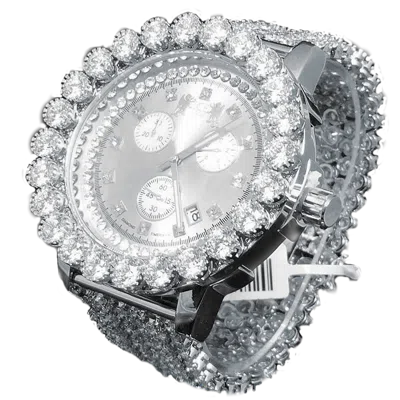 Pre-owned Ice House 18k White Gold Tone Men's Celebrity Style Big Stone Bezel Custom  Watch