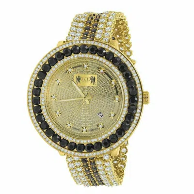 Pre-owned Ice House 18k Yellow Gold Finish Black Onyx Real Genuine Diamond Men's Custom Watch W/date