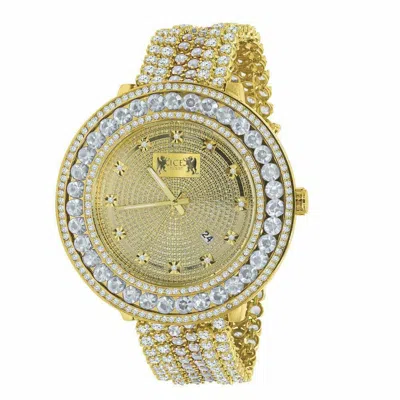 Pre-owned Ice House 18k Yellow Gold Finish Real Diamond Dial Men's Custom Watch Emerald Green W/date