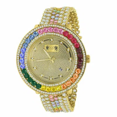 Pre-owned Ice House 18k Yellow Gold Finish Real Genuine Diamond Custom Mens Watch Rainbow Multi Tone