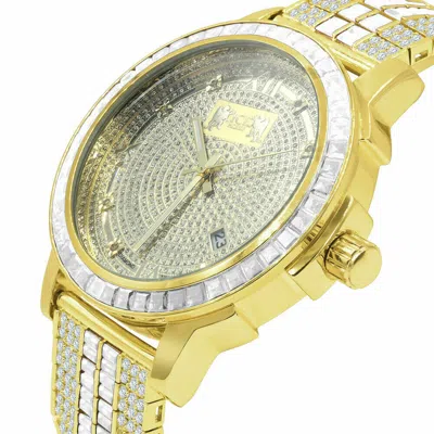 Pre-owned Ice House 18k Yellow Gold Finish Solid Steel Bezel Custom Band Mens Watch W/date Function