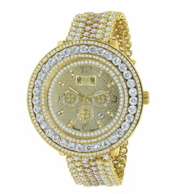 Pre-owned Ice House Big Face Xxl Yellow Gold 2 Tone Men's White Custom Removable Bezel Wrist Watch