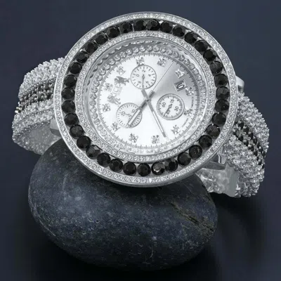 Pre-owned Ice House Big Xl 60mm Custom Watch White Gold Finish Real Diamond Dial Onyx Black Bezel