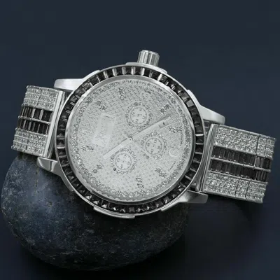 Pre-owned Ice House Black Onyx Custom Solid Steel Bezel Real Diamond Dial White Gold Band Men Watch