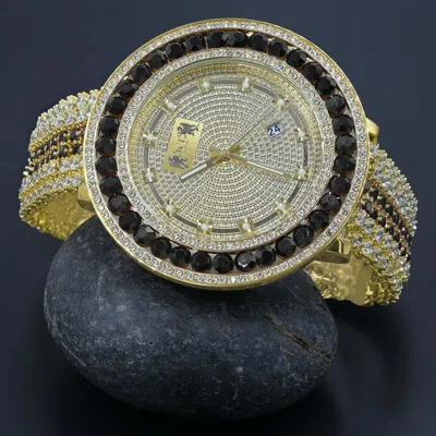 Pre-owned Ice House Black Onyx Real Genuine Diamond Mens Custom Watch 18k Yellow Gold Finish W/date