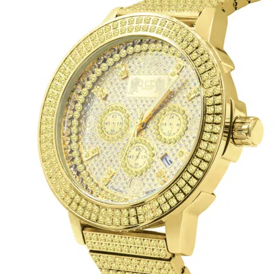 Pre-owned Ice House Canary Gold Genuine Diamonds Dial Stainless Steel 18k Gold Men's Watch
