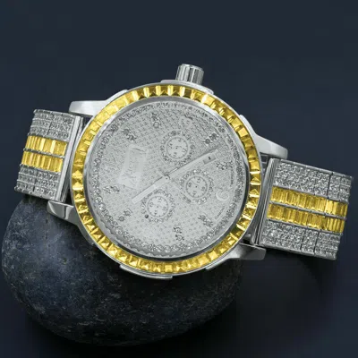 Pre-owned Ice House Canary Solid Steel Bezel Real Diamonds White Gold Finish Adjustable Band Watch
