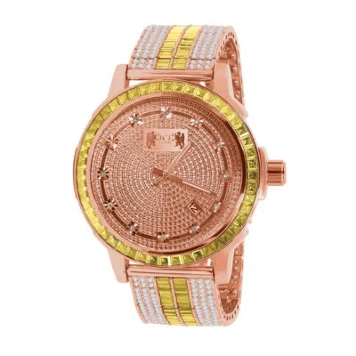 Pre-owned Ice House Canary Solid Steel Bezel Watch Rose Gold Real Diamond Dial Custom Band W/date
