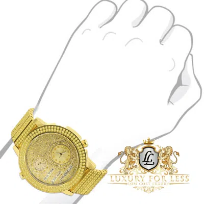 Pre-owned Ice House Canary Solid Steel Chronograph Gold Tone Diamond Dial Men's Custom Watch 45mm
