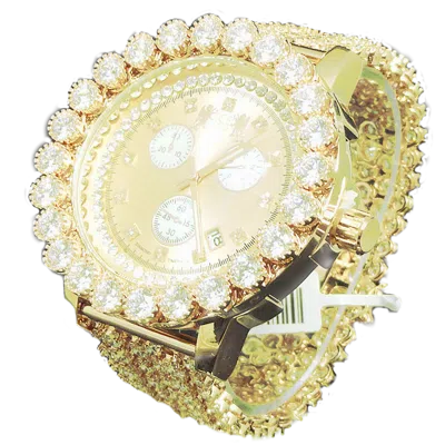 Pre-owned Ice House Celebrity Style 18k Gold Tone Big Stone Bezel Xl Men's Custom Men Icehouse Watch