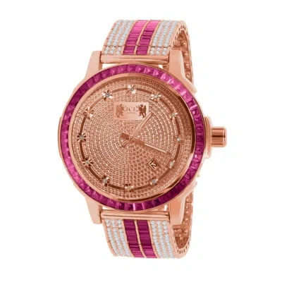 Pre-owned Ice House Custom Band Rose Gold Pink Tourmaline Real Diamond Dial Solid Steel Bezel Watch