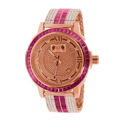 Pre-owned Ice House Custom Band Rose Gold Ruby Red Genuine Diamond Dial Stainless Steel Bezel Watch