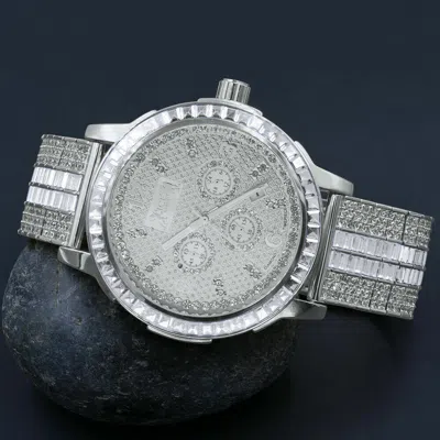 Pre-owned Ice House Custom Solid Steel Bezel Real Diamond Dial White Gold Tone Adjustable Band Watch