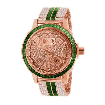Pre-owned Ice House Emerald Green Stainless Steel Bezel Watch 18k Rose Gold Real Diamond Dial W/date