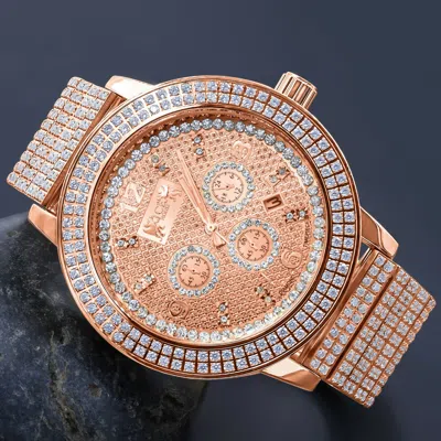 Pre-owned Ice House Full Stainless Steel Real Diamond Dial 18k Rose Gold Men's Watch