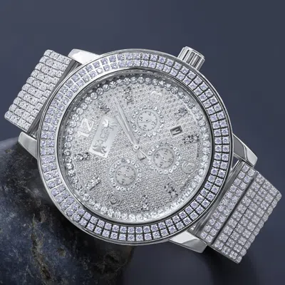 Pre-owned Ice House Full Stainless Steel Real Diamond Dial 18k White Gold Tone Custom Watch