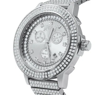 Pre-owned Ice House Full Stainless Steel White Gold Tone Real Diamonds Dial Men's Watch W/date 54mm
