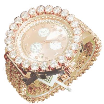 Pre-owned Ice House Genuine Diamond 18k Rose Gold 2 Tone Big Stone Bezel Custom Men  Watch