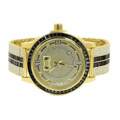 Pre-owned Ice House Genuine Diamond Dial Black Onyx Gold Tone Roman Dial Stainless Steel Bezel Watch