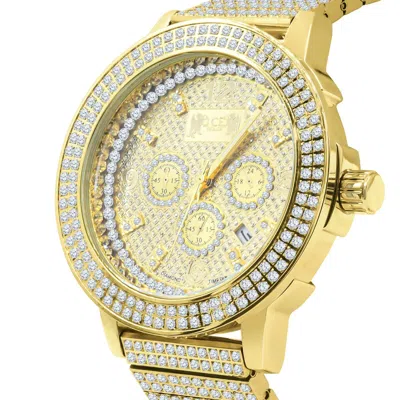 Pre-owned Ice House Genuine Diamonds Dial Stainless Steel 18k Yellow Gold Tone Men's Watch