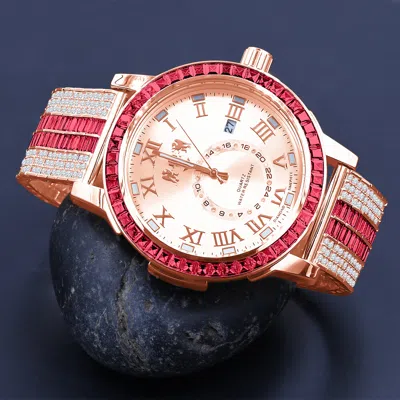 Pre-owned Ice House Icy Hot Pink Baguette Rose Gold Tone Pink Face Dial Custom Band Luxury Watch