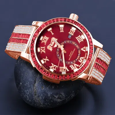 Pre-owned Ice House Icy Red Baguette Rose Gold Tone Red Face Dial Custom Band Luxury Watch