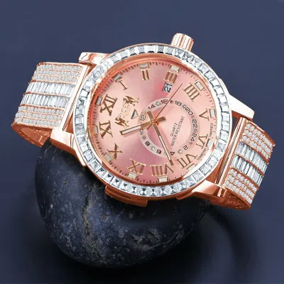 Pre-owned Ice House Icy White Baguette Rose Gold Tone Purple Face Dial Custom Band Luxury Watch