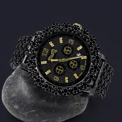 Pre-owned Ice House Men's 18k Black Gold Tone Finish Custom Flower Bezel Band Big Face Watch W/date