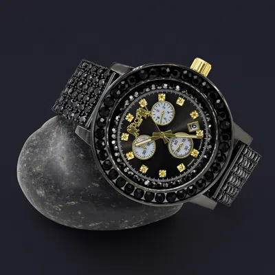 Pre-owned Ice House Men's Black Gold Tone Finish Channel Set Bezel Real Diamond Custom Big Xl Watch