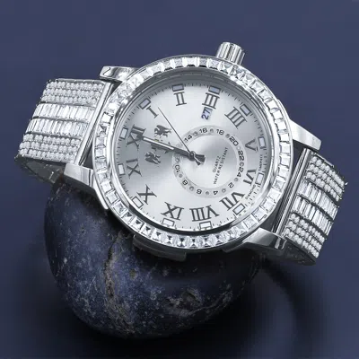Pre-owned Ice House Men's Custom Baguette 18k White Gold Finish Simulated Diamond 50mm Luxury Watch