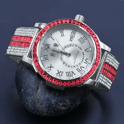 Pre-owned Ice House Men's Custom Baguette Hot Pink Genuine Diamond 18k White Gold Tone 50 Mm Watch