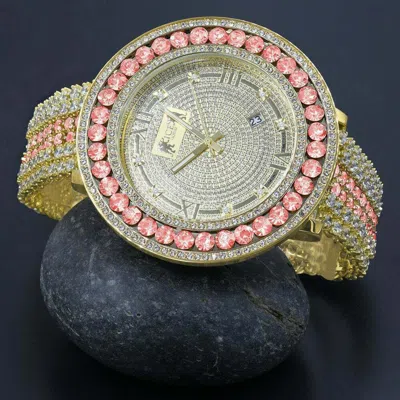 Pre-owned Ice House Men's Custom Big Face Xxl Multi Color Cz Band & Remove Able Bezel Wrist Watch