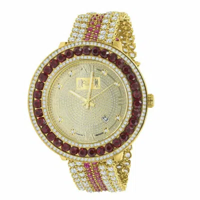 Pre-owned Ice House Men's Custom Multi Tone Cz Red & Yellow Big Face Xxl Removable Bezel Wrist Watch