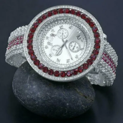 Pre-owned Ice House Men Custom Watch Genuine Diamond Dial White Gold Finish Stainless Steel Back Xll