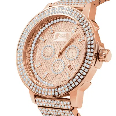 Pre-owned Ice House Men's Real Diamond Dial Full Stainless Steel 18k Rose Gold Watch