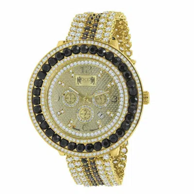 Pre-owned Ice House Men's Real Genuine Diamond Black Onyx 18k Yellow Gold Finish Custom Watch W/date