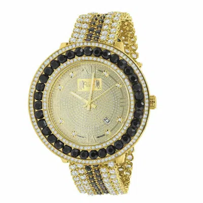 Pre-owned Ice House Men's Real Genuine Diamond Black Onyx 18k Yellow Gold Finish Custom Watch W/date