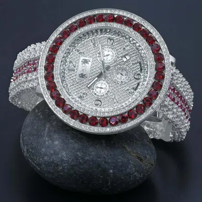 Pre-owned Ice House Men's Ruby Red Watch 14k Gold Finish Genuine Diamond Xxl Dial Khronos Watch