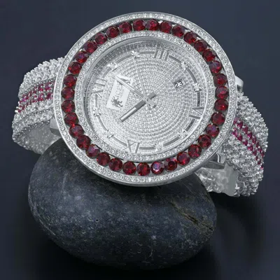 Pre-owned Ice House Men's Ruby Red Watch 14k Gold Finish Genuine Diamond Xxl Dial Khronos Watch