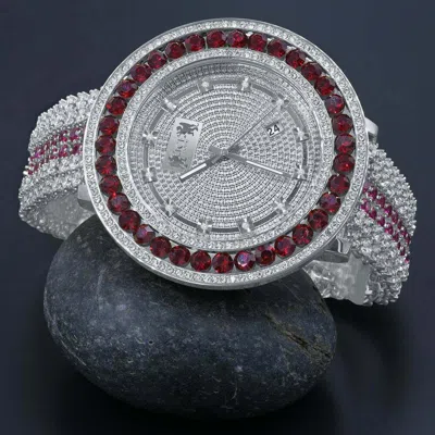 Pre-owned Ice House Men's Ruby Red Watch 14k Gold Finish Genuine Diamond Xxl Dial Khronos Watch