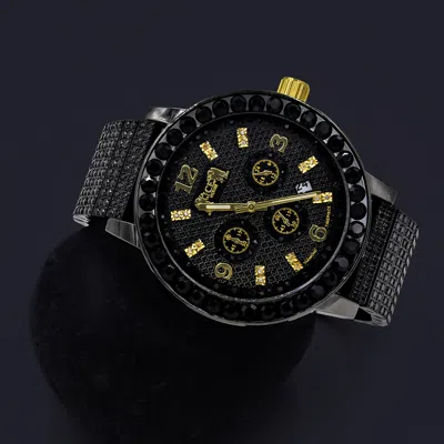 Pre-owned Ice House Men's Sleek 18k Black Gold Tone Finish Genuine Diamond Big Face  Watch