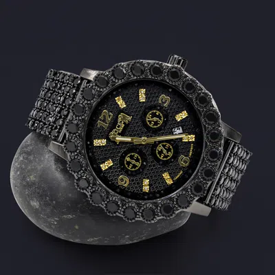 Pre-owned Ice House Men's Solitaire Bezel 18k Black Gold Tone Finish Diamond Time Piece Custom Watch