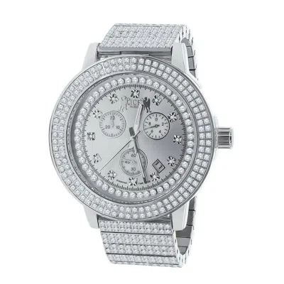 Pre-owned Ice House Men's Stainless Steel Genuine Diamond Dial 0.08 Ctw White Gold Tone 54mm W/date