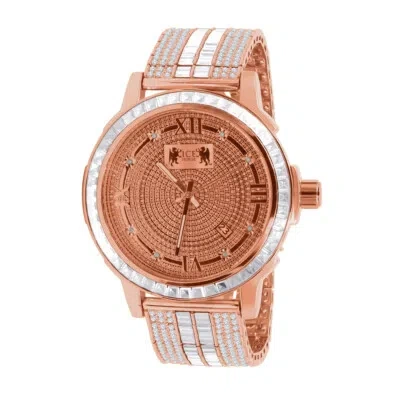 Pre-owned Ice House Mens 18k Rose Gold Finish Solid Steel Bezel Custom Band Watch W/date Function