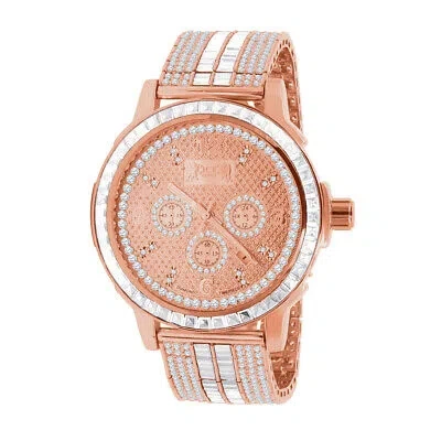 Pre-owned Ice House Mens 18k Rose Gold Finish Solid Steel Bezel Custom Band Watch W/date Function