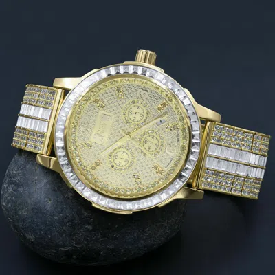 Pre-owned Ice House Mens 18k Yellow Gold Finish Solid Steel Bezel Custom Band Watch W/date Function