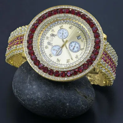 Pre-owned Ice House Mens Custom Big Face Xxl Multi Cz Red & White Remove Able Bezel Wrist Watch