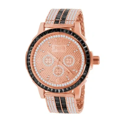 Pre-owned Ice House Mens Diamond Watch Solid Steel Rose Gold Tone Black Onyx Real Custom Bezel Band
